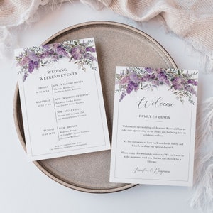 Lilac Wedding Welcome Letter and Timeline Template, Wedding Weekend Events, Wedding Itinerary, Printable, Editable Order of Events - EJ04