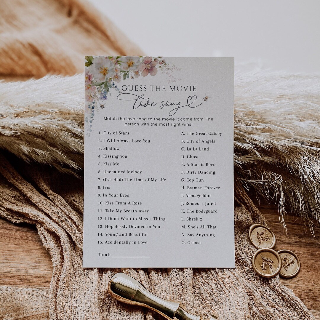 Guess the Movie Love Song Game, Bee Bridal Shower Game, Bride to Bee ...