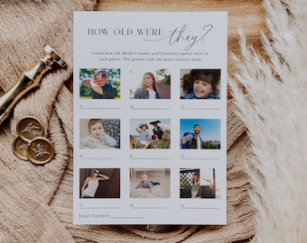 How Old Was The Bride and Groom Photo Game, Minimalist Bridal Shower Game, Guess Their Age Game, Couples Shower Game, Photo Game - EJ07
