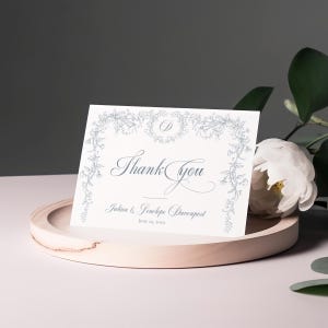 Toile Hochzeit Dankeskarte, Chinoiserie Dankeskarte Vorlage, gefaltete Dankeskarte, bearbeitbares Monogramm Danke - EJ33A