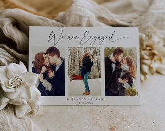 Photo Engagement Announcement Template, Modern Engagement Announcement Card, We're Engaged, Editable, Instant Download - EJ07