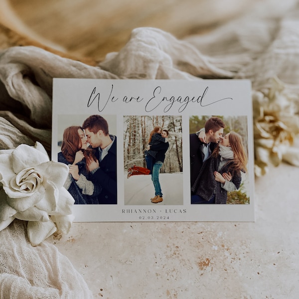 Photo Engagement Announcement Template, Modern Engagement Announcement Card, We're Engaged, Editable, Instant Download - EJ07