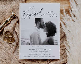 Minimalist Engagement Party Invite Template, Photo Engagement Party Invite, Editable Engagement Invitation, Instant Download - EJ09