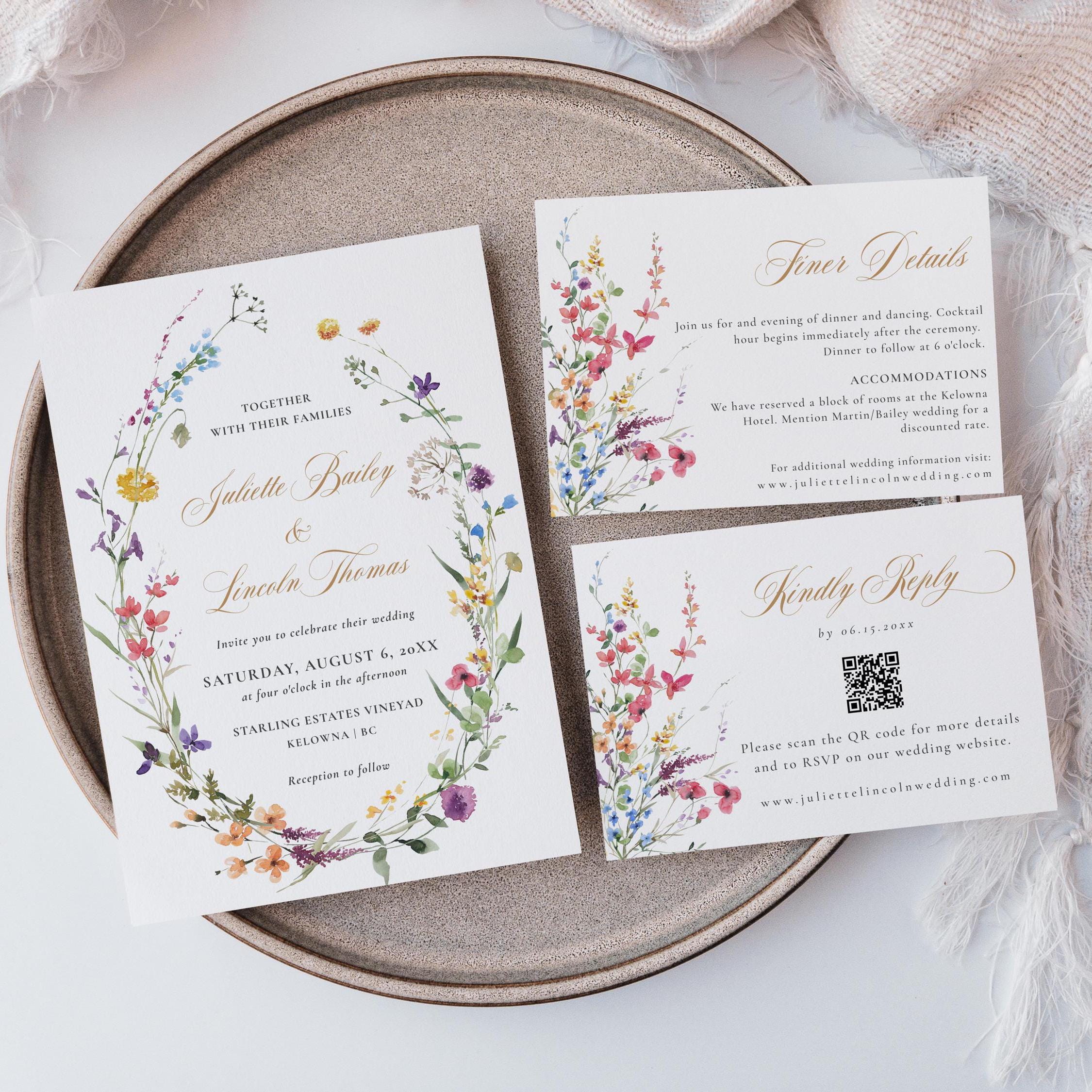 Wildflower Wedding Invitation Suite With QR Code, Wildflower