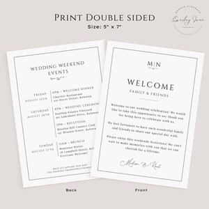 Classic Wedding Welcome Letter and Timeline, Traditional Wedding Welcome Note, Monogram Wedding, Printable, Editable Welcome Bag Card EJ08 image 4