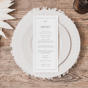 Classic Wedding Menu Template, Editable Dinner Menu, Monogram and Border, Printable Menu, Instant Download - EJ08