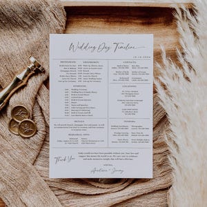 Minimalist Wedding Day Timeline, Printable Wedding Party Schedule, Bridal Party Timeline, Wedding Itinerary, Editable Template, Modern -EJ03