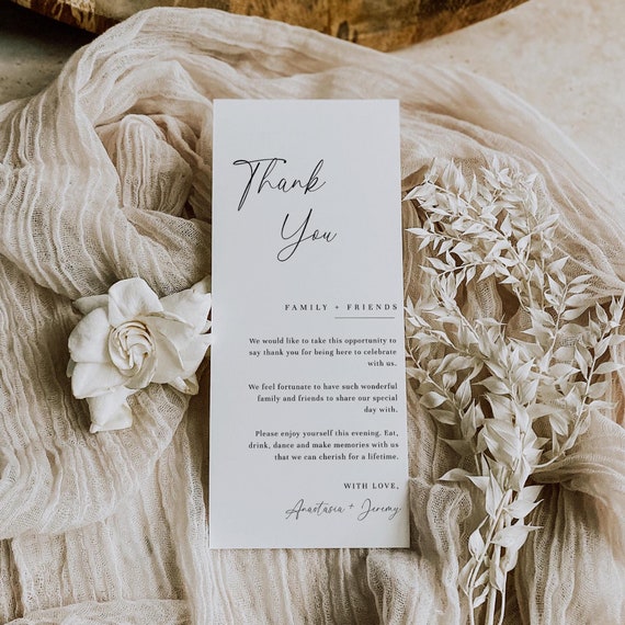 Minimalist Wedding Table Thank You Template, Thank You Napkin Note, Printable Thank You, Place Setting Thank You, Instant Download - EJ03