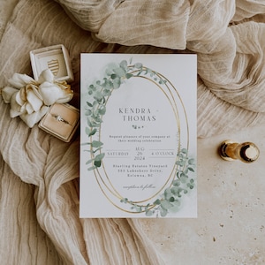 Greenery Wedding Invitation, Eucalyptus Wedding Invite, Greenery and Gold Wedding, Printable Wedding Invite, Instant Download - EJ11