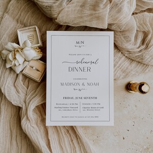 Rehearsal Dinner Invitation Monogram, Classic Wedding Rehearsal Dinner Invite, Editable Rehearsal Dinner Invite, Printable Invitation - EJ08 image 3