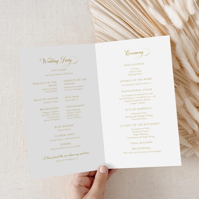 Gold and White Wedding Program, Church Wedding Ceremony Program, Gold ...