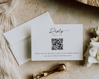 QR Code RSVP Card, Wedding Reply Card, Instant Download, Printable Reply Card, Minimalist Wedding, Online Reply Card Template - EJ02