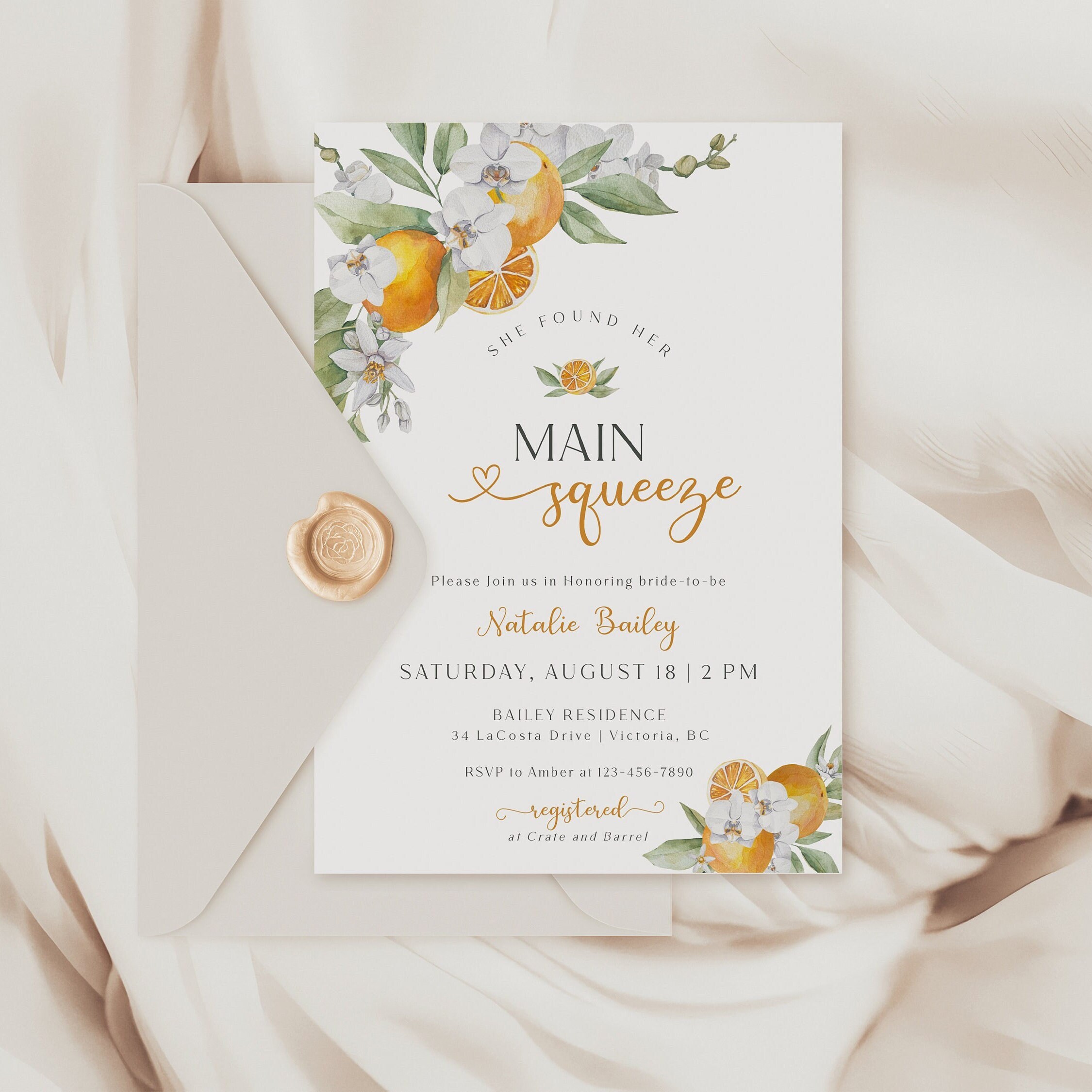 She Found Her Main Squeeze Bridal Shower Invitation Template, Citrus ...