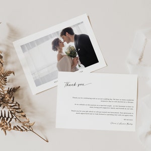 Note de remerciement photo de mariage, carte de remerciement photo minimaliste, remerciement de mariage, modèle modifiable, téléchargement numérique - EJ02