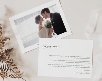 Wedding Thank You Note Photo, Minimalist Picture Thank You Card, Wedding Thank You, Editable Template, Digital Download - EJ02