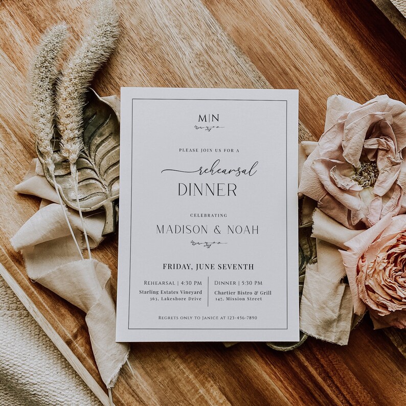 Rehearsal Dinner Invitation Monogram, Classic Wedding Rehearsal Dinner Invite, Editable Rehearsal Dinner Invite, Printable Invitation - EJ08 image 7