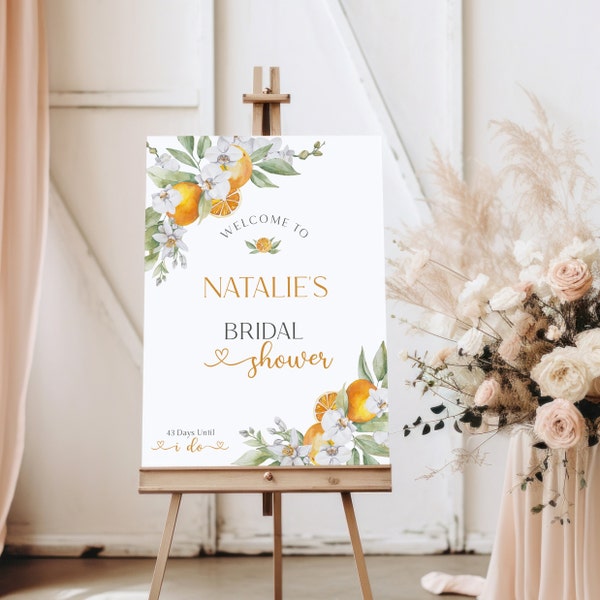 Citrus Bridal Shower Welcome Sign, Main Squeeze Bridal Shower, Printable Welcome Poster, Orange Themed Wedding Shower, Sign Template - EJ35