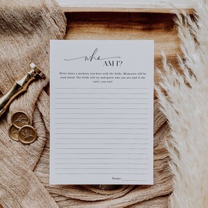 Who Am I Bridal Shower Game, Minimalist bridal Shower Game, Memory with the Bride, Printable Game, Editable Template - EJ07