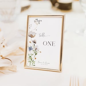 Numéros de table de mariage fleurs sauvages, carte florale de numéros de table, numéros de table imprimables, mariage bohème, modèle modifiable, téléchargement immédiat-EJ10