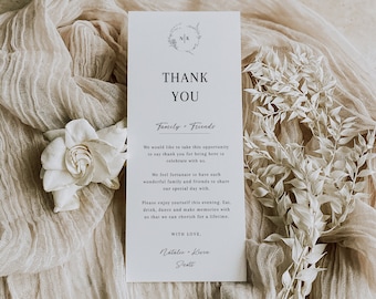 Monogram Wedding Thank You Table Card, Thank You Napkin Note, Printable Thank You Template, Place Setting Thank You, Editable - EJ05