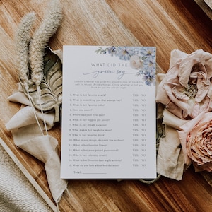 What Did The Groom Say Game, Dusty Blue Bridal Shower Game, Blue Floral Shower, Printable Shower Game, Editable Template - EJ18