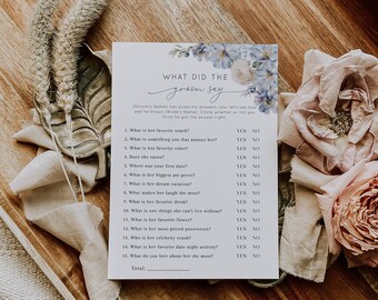 What Did The Groom Say Game, Dusty Blue Bridal Shower Game, Blue Floral Shower, Printable Shower Game, Editable Template - EJ18
