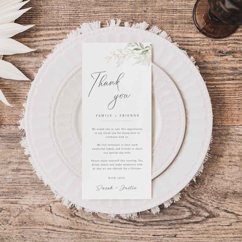 Minimalist Wedding Table Thank You Template Thank You Napkin - Etsy