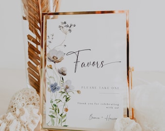 Signe de faveurs de mariage de fleurs sauvages, modèle de signe de faveurs, signe de table de faveurs, signe de réception, signe de faveurs de douche de mariage, Boho Floral - EJ10