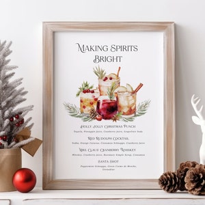 Plantilla de letrero para menú de bar navideño, letrero para bar festivo, letrero para bebidas navideñas, menú de bar editable, menú de bar navideño imprimible - EJ25