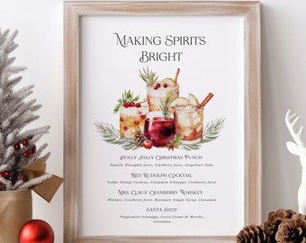 Christmas Bar Menu Sign Template, Holiday Bar Sign, Christmas Party Drinks Sign, Editable Bar Menu, Printable Christmas Bar Menu - EJ25