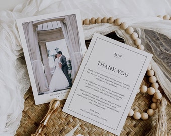 Monogram Wedding Photo Thank You Card, Classic Wedding Thank You, Custom Thank You Card Template, Printable Thank You Photo Card - EJ08