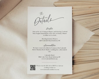 Minimalist Wedding Details Card Template, Details Card with QR Code, Editable, Printable Wedding Enclosure Card, Wedding Invite Insert- EJ09