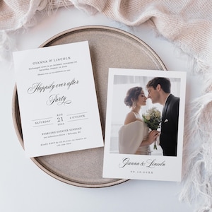Happily Ever After Party Invite with Photo, Minimal Elopement Reception Invitation, Wedding Reception Invite, Elopement Announcement - EJ41