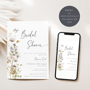 Wildflower Bridal Shower Invitation, Floral Bridal Shower Invite, Boho Bridal Shower, Spring Summer, Printable, Editable Template EJ10 image 3