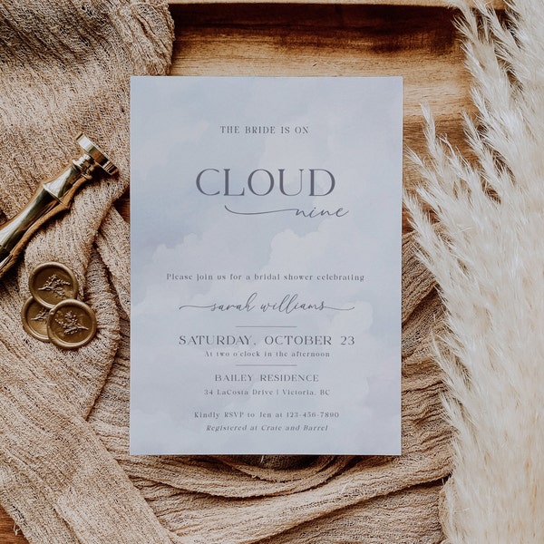 On Cloud Nine Bridal Shower Invitation, Bridal Shower Invitation Template, Cloud Nine Bridal Shower, Printable, Digital Shower Invite - EJ24