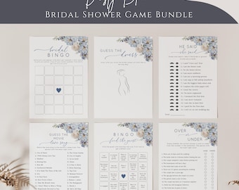 Bridal Shower Games Bundle, Dusty Blue Bridal Shower Games, Blue Floral Wedding Shower Game Bundle, Printable Games - EJ18