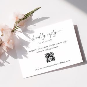Sjabloon RSVP-kaart met QR-code, minimalistische antwoordkaart, online antwoordkaart, digitale download, moderne bruiloftsreactie - EJ03