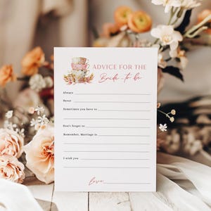 Modello di biglietti di consigli per la festa della sposa, festa del tè della sposa, consigli per la futura sposa, festa del tè della sposa, gioco modificabile - EJ16