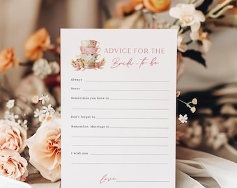 Bridal Shower Advice Cards Template, Bridal Tea Party Shower, Advice for the Bride-To-Be, High Tea Bridal Shower,  Editable Game - EJ16