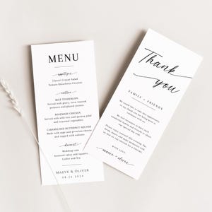 Minimalistisch trouwmenu en bedankkaart, sjabloon bruiloftsmenu, servetbriefje bruiloft, moderne couvert, bewerkbaar - EJ02