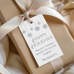 Schneeflocke Weihnachtsgeschenkanhänger Vorlage, druckbarer Weihnachtsgeschenkanhänger, Frohe Feiertage Geschenkanhänger, bearbeitbarer Anhänger, Frohe Weihnachten Geschenkanhänger, EJ25