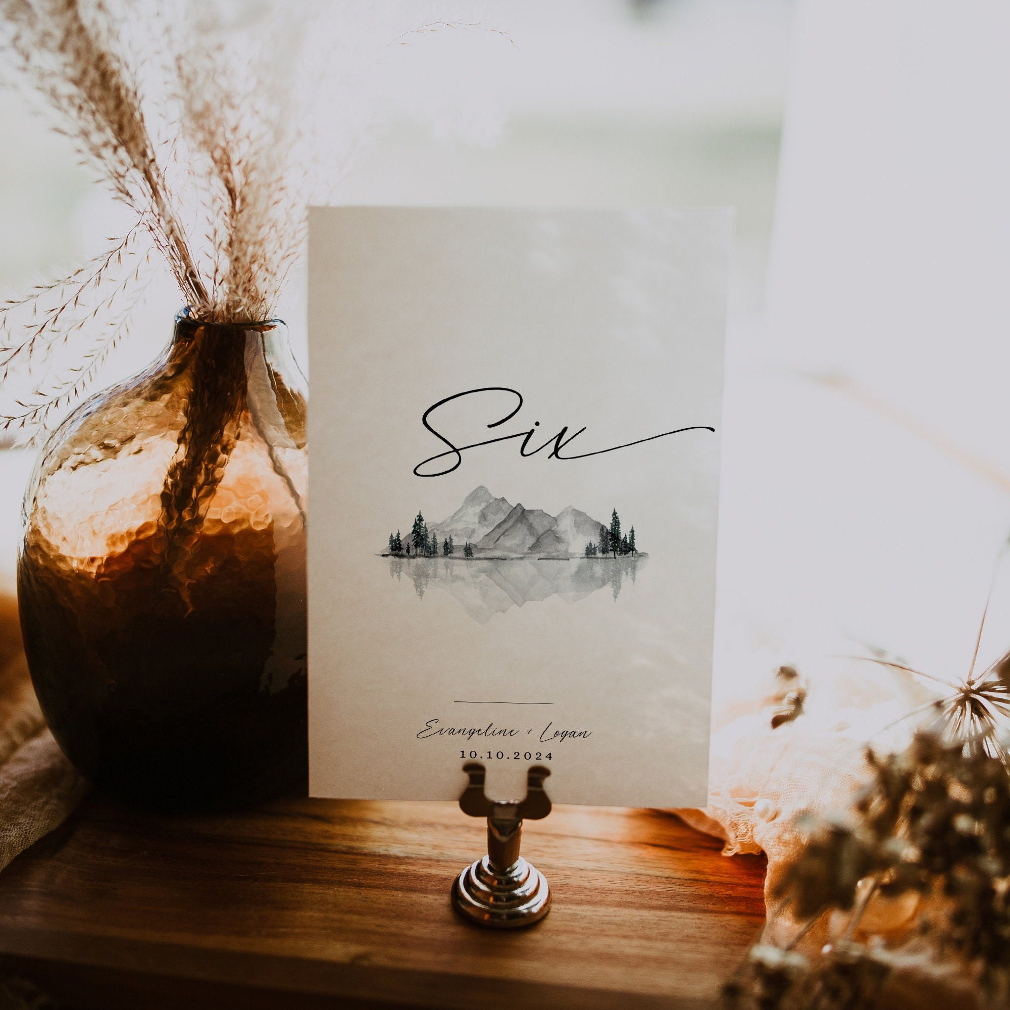 Rustic Wedding Table Numbers, Printable Table Number Cards, Mountain ...
