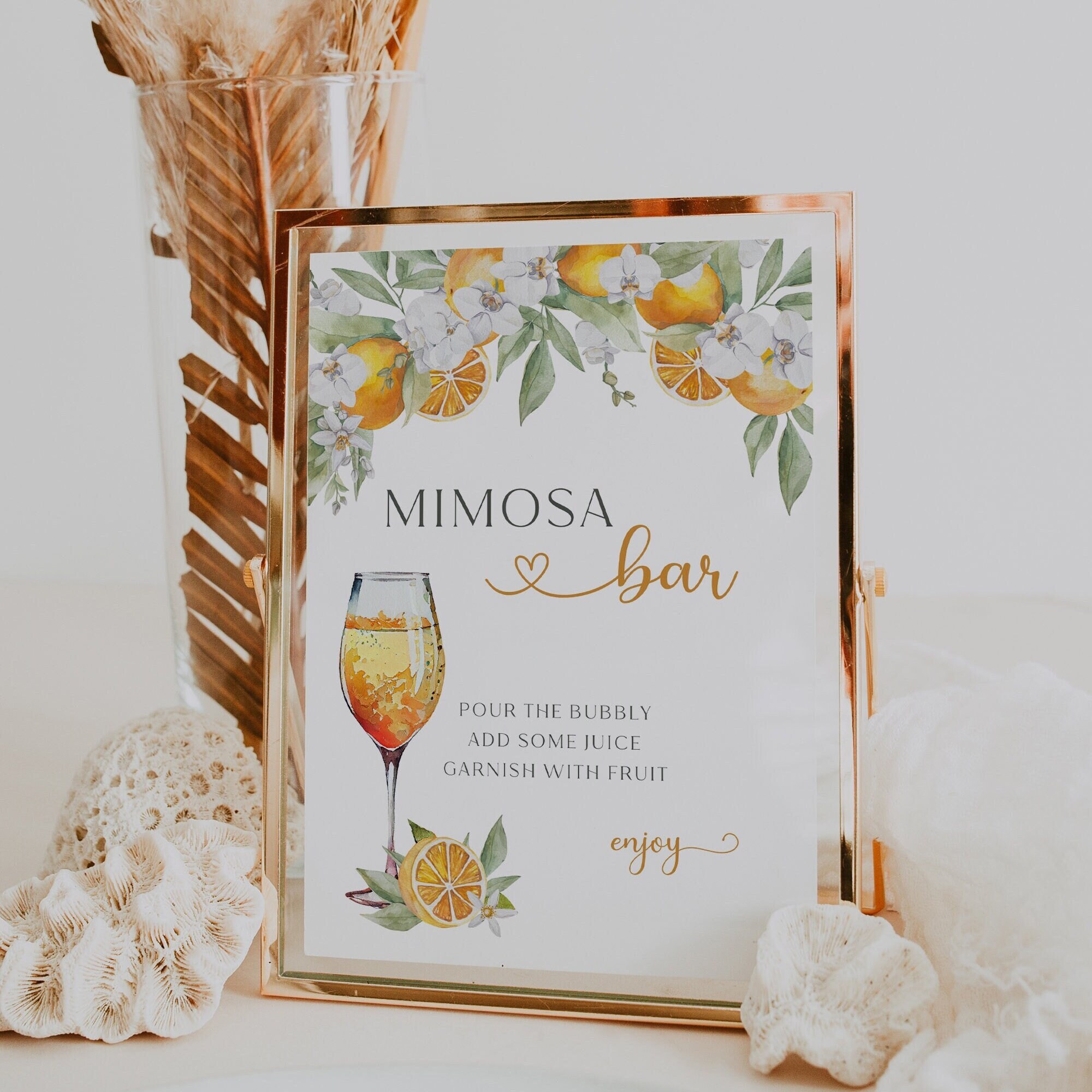 Mimosa Bar Sign Modello verde eucalipto-Mimosa Bar Tag e carte tenda-Addio al nubilato-Spumeggiante e Brunch-Modello modificabile-stampabile - Italia