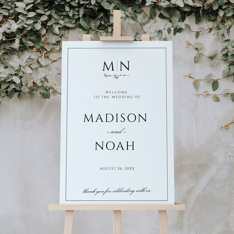 Wedding Welcome Sign Template, Monogram Wedding Welcome Sign, Classic Wedding Welcome Poster, Printable Sign, Editable Large Sign EJ08 image 5