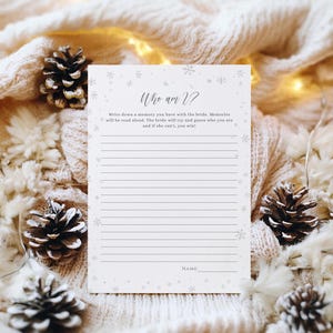 Who Am I Bridal Shower Game, Winter Bridal Shower Game, Snow in Love Shower, Memory with the Bride, Printable Game, Editable - EJ28