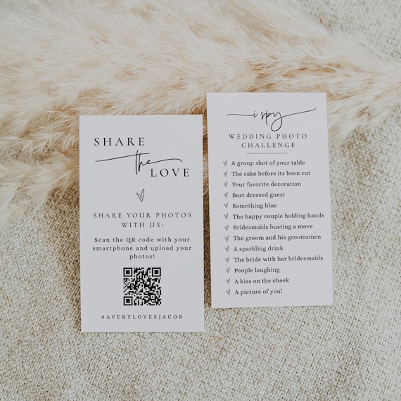 Share the Love Wedding QR Code Card, Wedding Photo Card, QR Code Wedding Card, I Spy Wedding Photo Game, Printable Capture the Love - EJ21