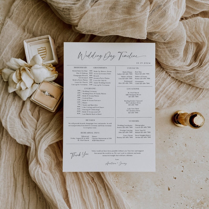 Minimalist Wedding Day Timeline, Printable Wedding Party Schedule, Bridal Party Timeline, Wedding Itinerary, Editable Template, Modern EJ03 image 1