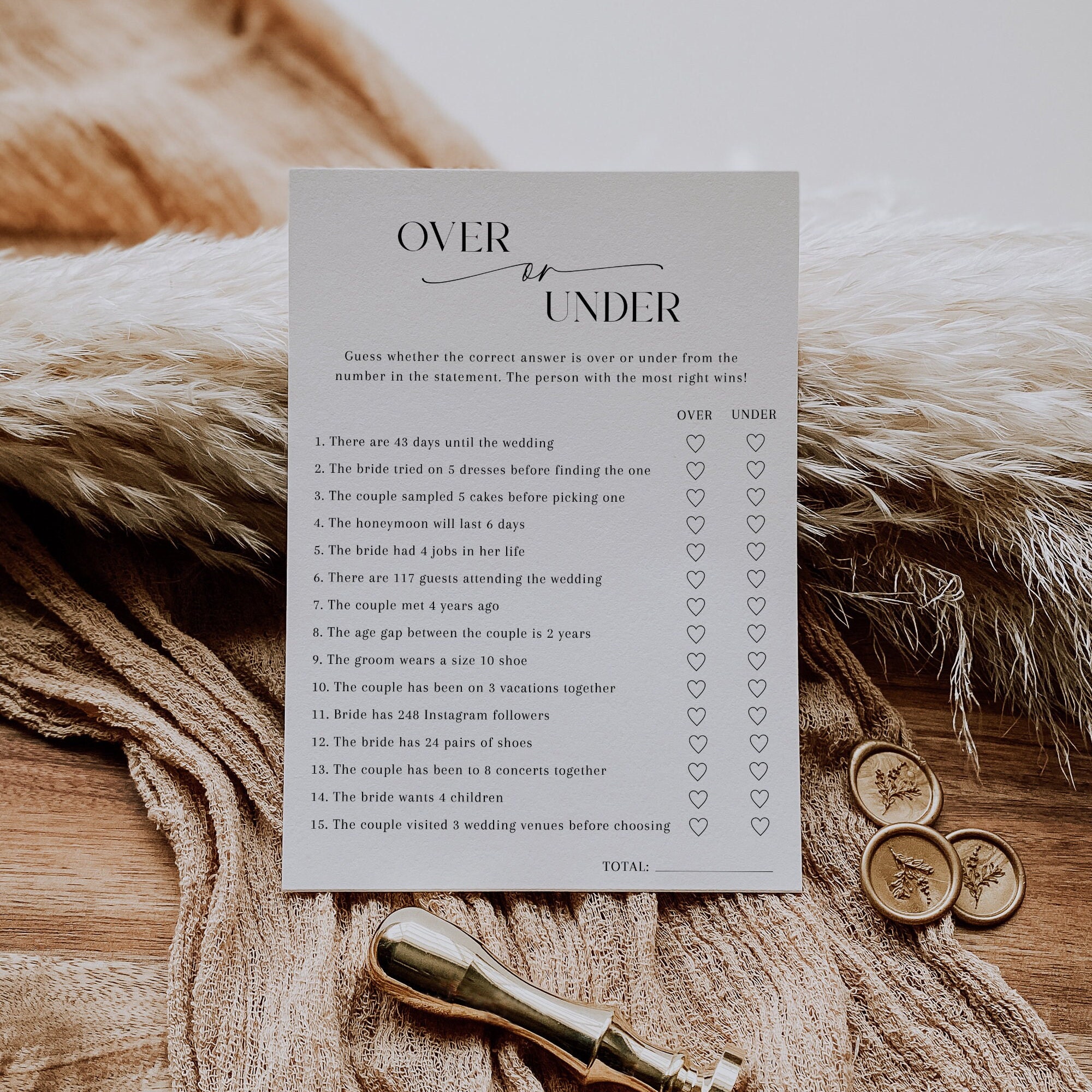 Over or Under Bridal Shower Game, Minimalist Bridal Shower Game, Over ...