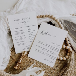 Minimalist Wedding Welcome and Timeline Template, Modern Order of Service, Printable Welcome Letter and Itinerary, Welcome Bag Card - EJ07