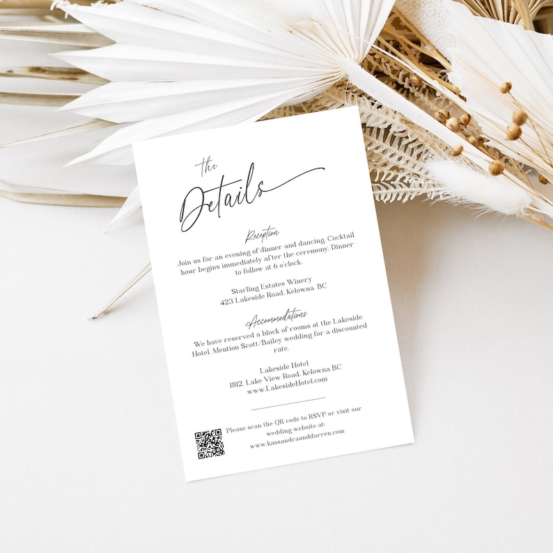 Minimalist Wedding Details Card Template, Details Card with QR Code, Editable, Printable Wedding Enclosure Card, Wedding Invite Insert EJ09 image 7